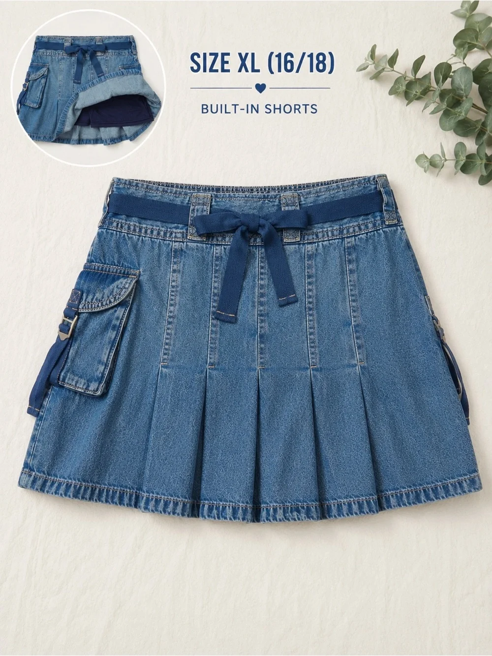 NWT Justice Girls Denim Pleated Cargo Skort